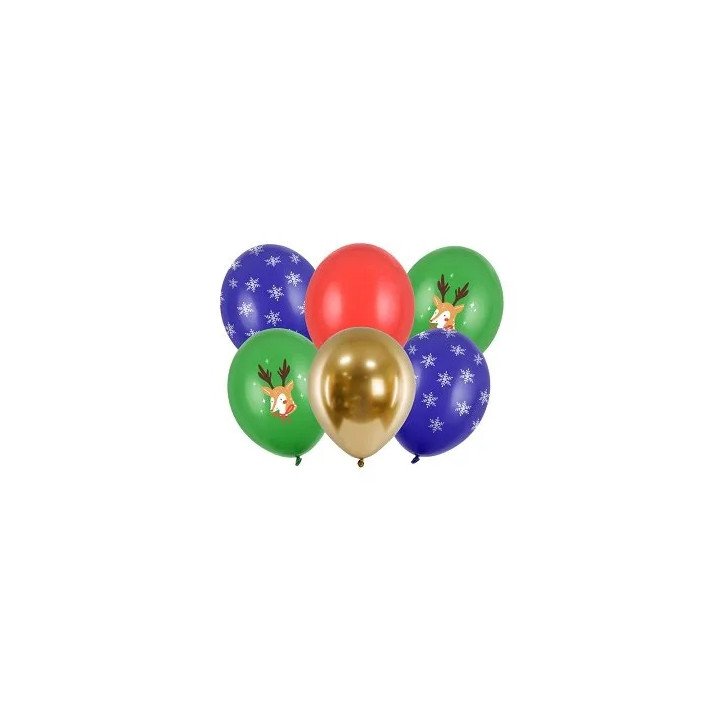 Balionai 30 cm "Merry Christmas" 6 vnt mix kalėdine tematika
