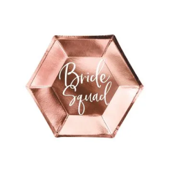 Popierinės lėkštutės rausvos "Bride squad" 6vnt mergvakariui