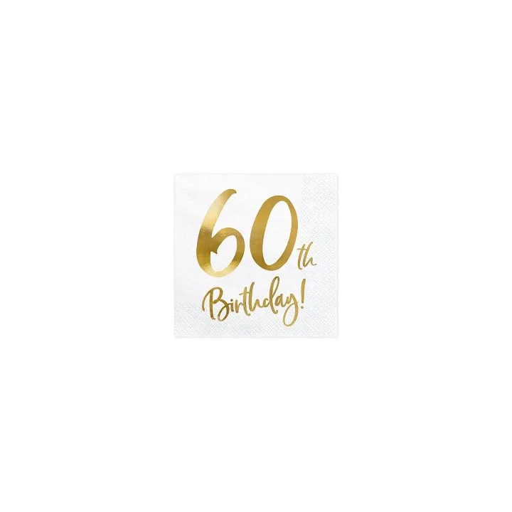 Servetėlės 3 sluoksnių "60 gimtadienis" baltos 33&33cm 20vnt
