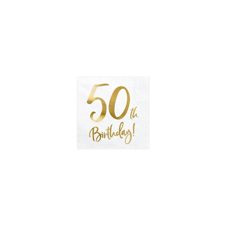 Servetėlės 3 sluoksnių "50 gimtadienis" baltos 33&33cm 20vnt