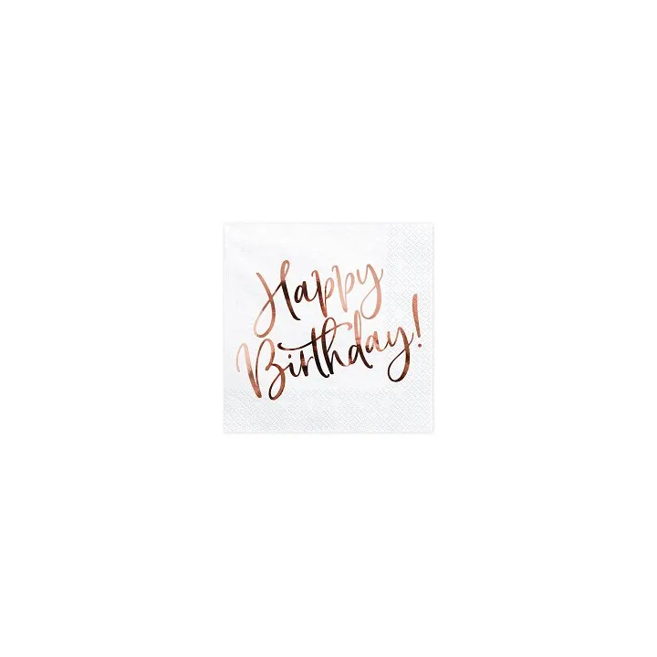 Servetėlės 3 sluoksnių baltos-rausvai-auksinė Happy birthday