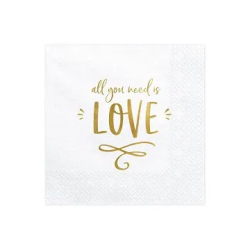Servetėlės 3 sluoksnių "All you need is love" baltos 20 vnt