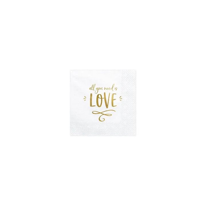 Servetėlės 3 sluoksnių "All you need is love" baltos 20 vnt