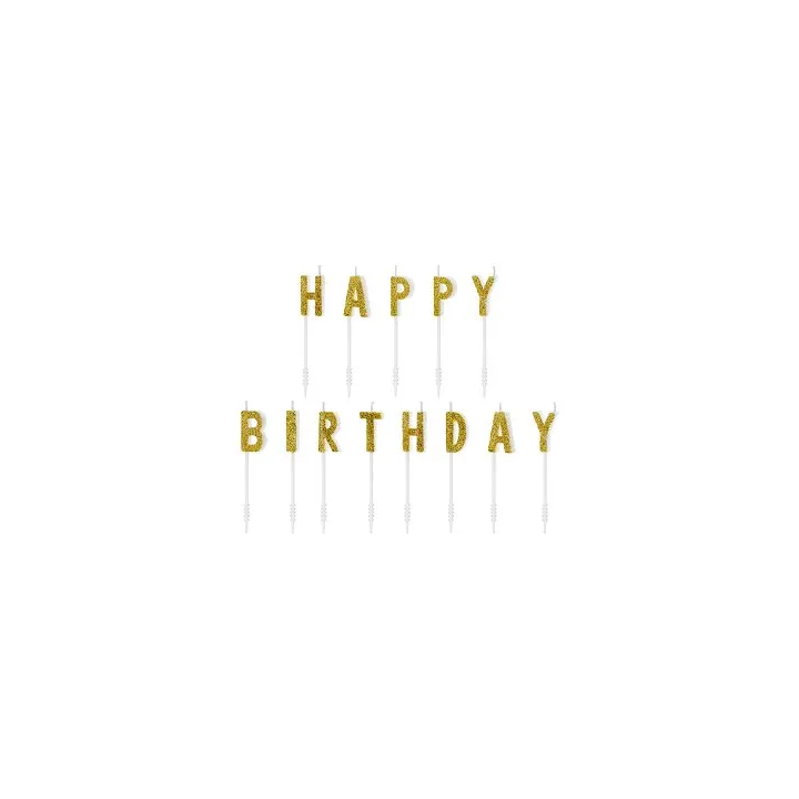 Žvakutės gimtadienio "Happy birthday" 2,5 cm auksinės pigiau