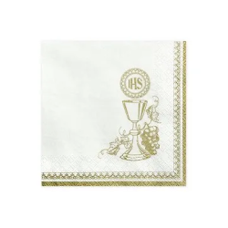 Servetėlės 3 sluoksnių "Komunijos taurė IHS" baltos 33&33 cm