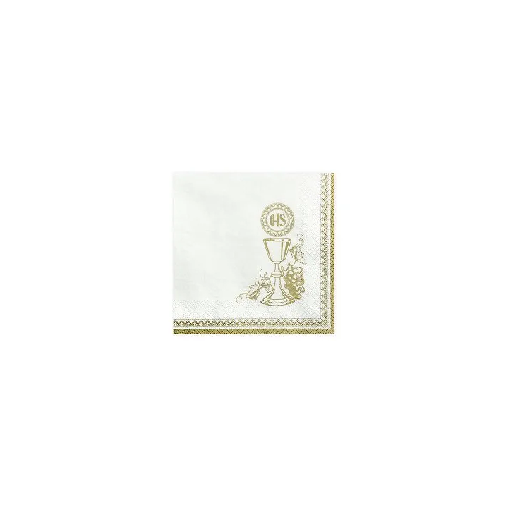 Servetėlės 3 sluoksnių "Komunijos taurė IHS" baltos 33&33 cm