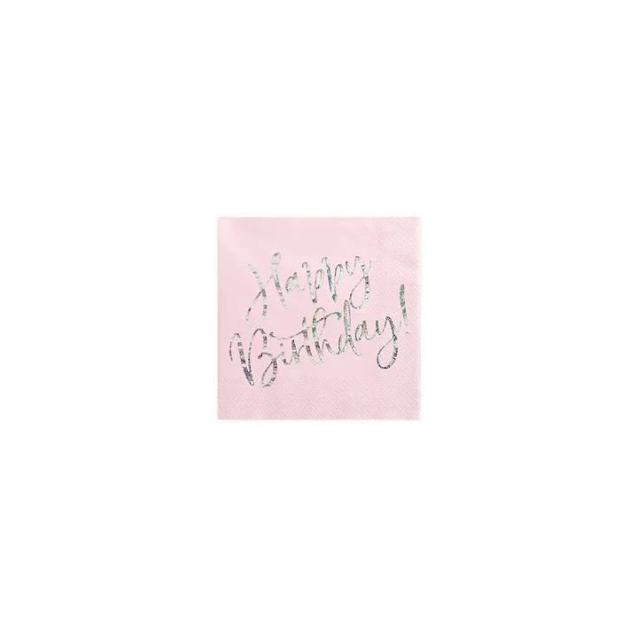 Servetėlės 3 sluoksnių rožinės Happy birthday 33&33cm 20 vnt