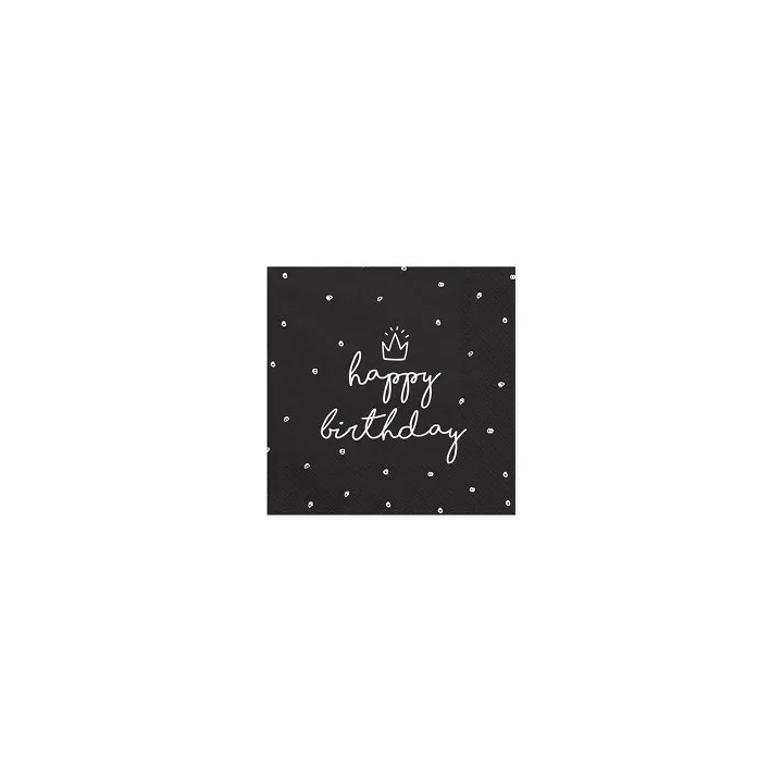 Servetėlės "Happy birthday" 33 X 33cm 20vnt juodos šventėms