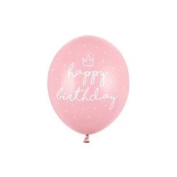 Balionai "Happy birthday" rausvi 30cm 6 vnt šventės pupšmena