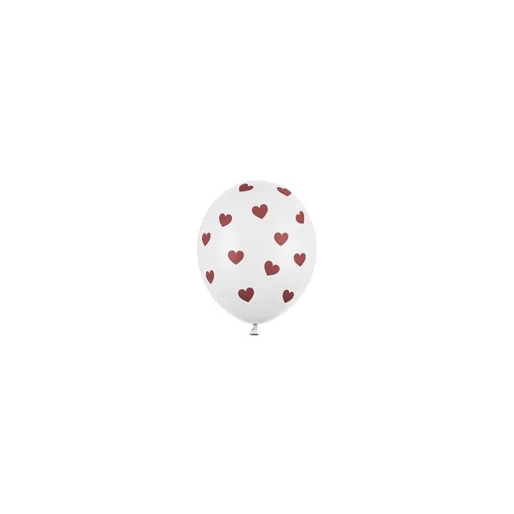 Balionai baltos spalvos "Širdelės rausvos" 30cm 6 vnt pigiau