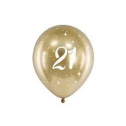 Balionai auksiniai "21" 30 cm 6 vnt gimtadienio šventei pigu
