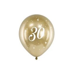 Balionai auksiniai "30" 30 cm 6 vnt gimtadienio šventei pigu