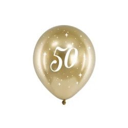 Balionai auksiniai "50" 30 cm 6 vnt gimtadienio šventei pigu