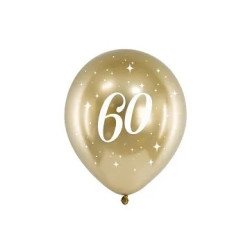 Balionai auksiniai "60" 30 cm 6 vnt gimtadienio šventei pigu