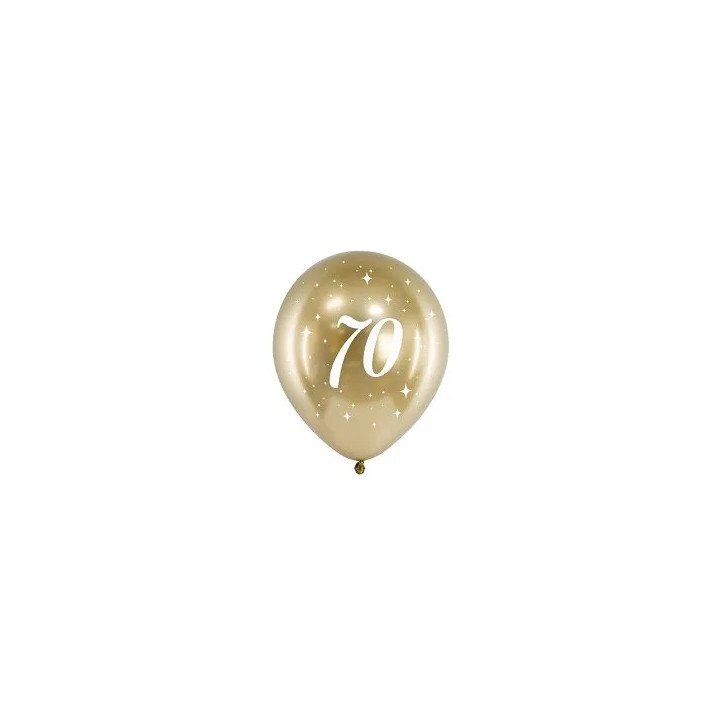Balionai auksiniai "70" 30 cm 6 vnt gimtadienio šventei pigu