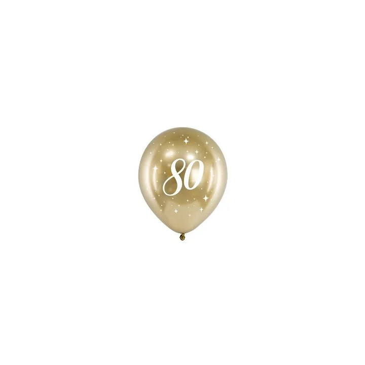 Balionai auksiniai "80" 30 cm 6 vnt gimtadienio šventei pigu