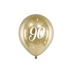 Balionai auksiniai "90" 30 cm 6 vnt gimtadienio šventei pigu