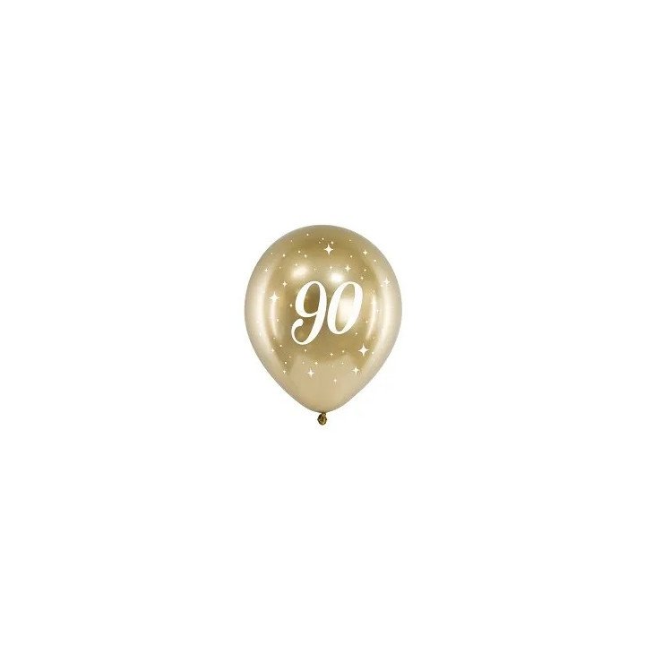 Balionai auksiniai "90" 30 cm 6 vnt gimtadienio šventei pigu