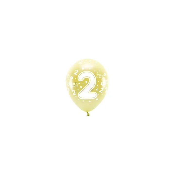 Balionai auksiniai "2 happy birthday" 33cm 6vnt gimtadieniui