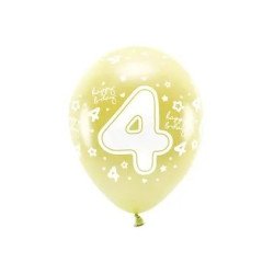 Balionai auksiniai "4 happy birthday" 33cm 6vnt gimtadieniui
