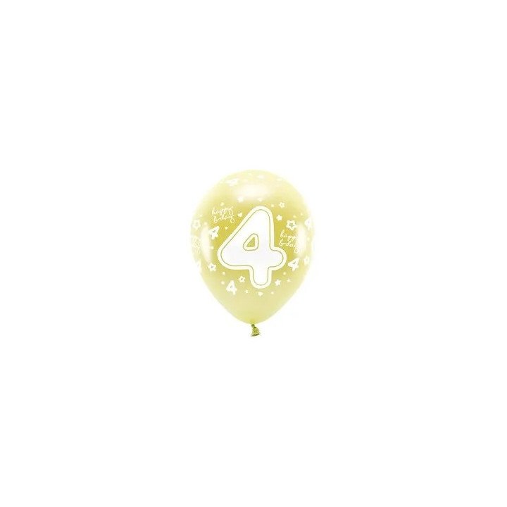 Balionai auksiniai "4 happy birthday" 33cm 6vnt gimtadieniui