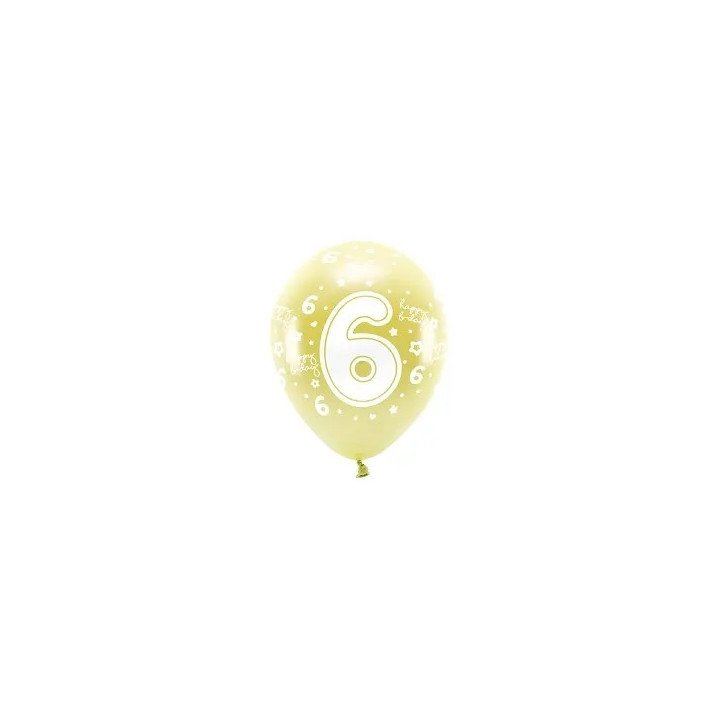 Balionai auksiniai "6 happy birthday" 33cm 6vnt gimtadieniui