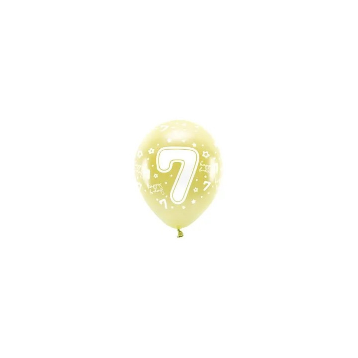 Balionai auksiniai "7 happy birthday" 33cm 6vnt gimtadieniui