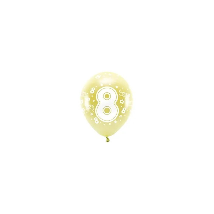 Balionai auksiniai "8 happy birthday" 33cm 6vnt gimtadieniui