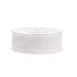 Juostelė satino 25 mm / 25 m balta blizganti dovanų pakavimui