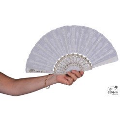 Vėduoklė balta su ornamentais 45 cm