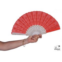 Vėduoklė raudona su ornamentais 45cm retro disko vakarėliams