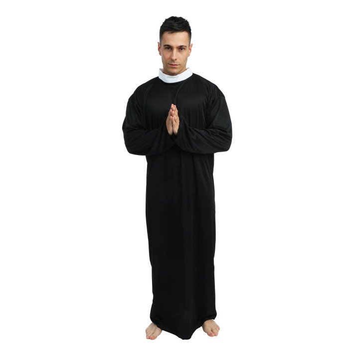 Kunigo kostiumas L/XL dydis juodas su apykakle temine svente