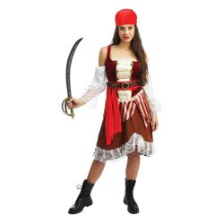 Piratės Deluxe kostiumas S/M suknelė rankovės skarelė diržas
