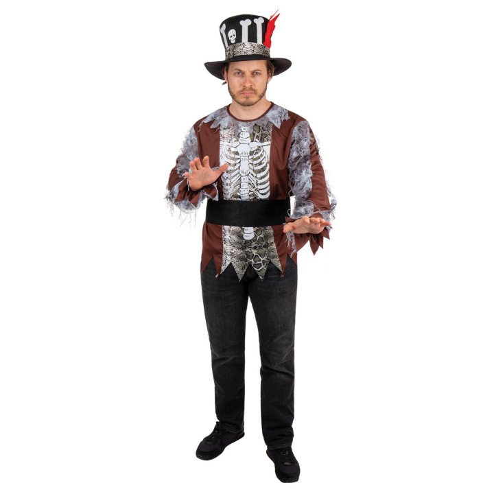 Voodoo skeleto vyriškas kostiumas L/XL kepurė helovino temai