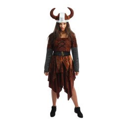 Vikingės moteriškas kostiumas L/XL su šalmu teminiam vakarui