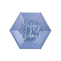 Popierinės lėkštutės violetinės "Happy Birthday" 20 cm 6 vnt