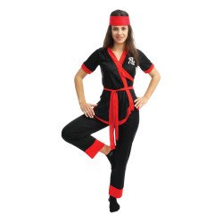 Nindzės moteriškas kostiumas juoda-raudona L/XL vakarėliams