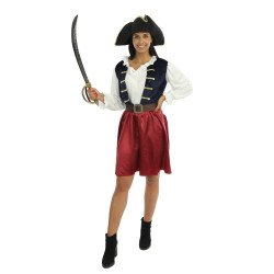 Piratės kostiumas mėlyna-raudona S/M - teminiams vakarėliams