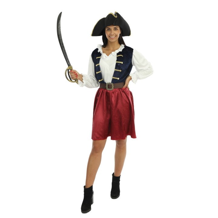 Piratės kostiumas mėlyna-raudona L/XL teminiams vakarėliams