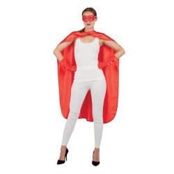 Super herojės raudonas kostiumas su kauke - puikus kostiumas