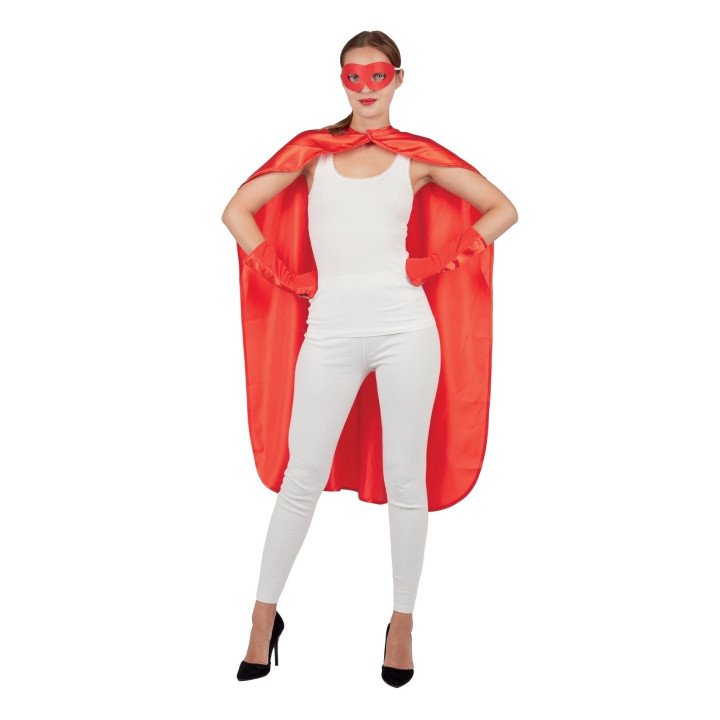 Super herojės raudonas kostiumas su kauke - puikus kostiumas