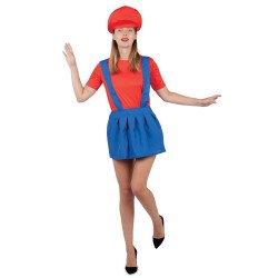 Santechnikės moteriškas kostiumas mėlyna-raudona L/XL kepurė
