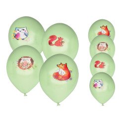 Balionų rinkinys 30 cm 8 vnt žali "Miško gyvūnai" oru heliu