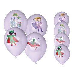 Balionų rinkinys 30 cm 8 vnt violetiniai "Herojai" oru heliu
