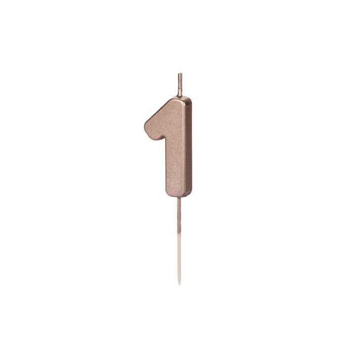 Gimtadienio žvakutė Nr. 1, rožinio aukso, 4,5 cm