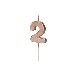 Gimtadienio žvakutė su smeigtuku nr 2 rausvai auksinė 4,5 cm