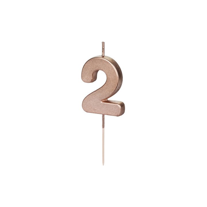 Gimtadienio žvakutė Nr. 2, rožinio aukso, 4,5 cm