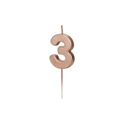 Gimtadienio žvakutė su smeigtuku nr 3 rausvai auksinė 4,5 cm