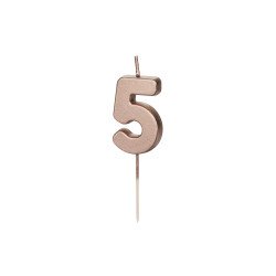 Gimtadienio žvakutė Nr. 5, rožinio aukso, 4,5 cm