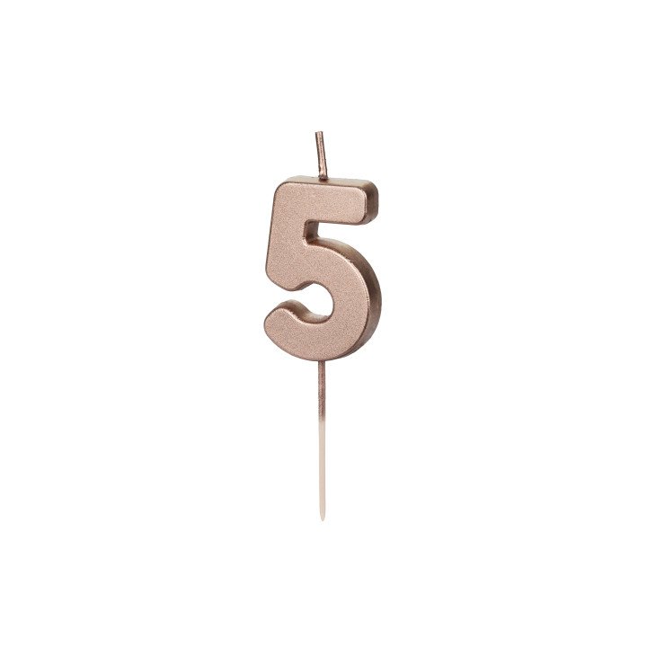 Gimtadienio žvakutė su smeigtuku nr 5 rausvai auksinė 4,5 cm